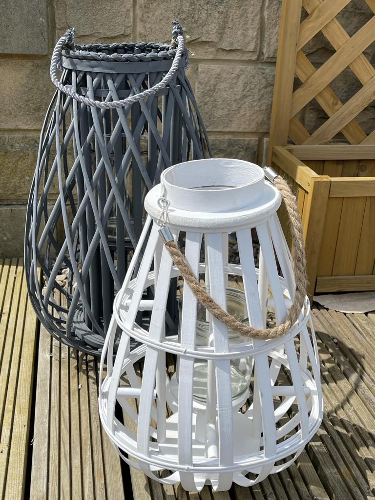 White Domed Wicker Lantern With Rope Detail