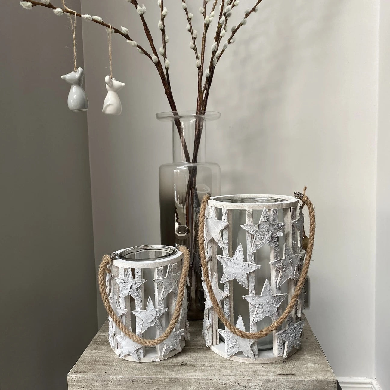 Whitewashed Birch Star Lantern