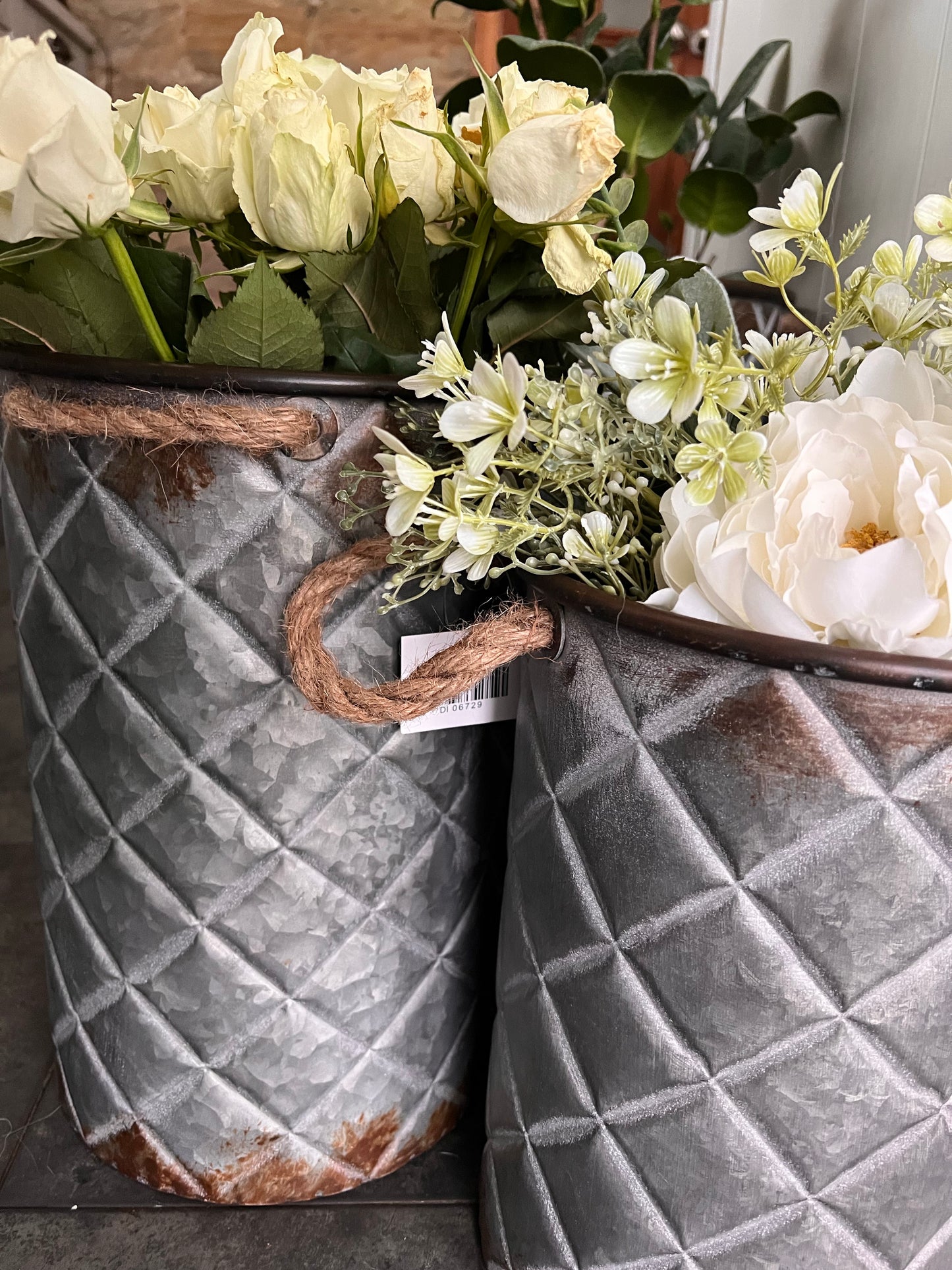 Rustic Metal Planters with Rope Handles