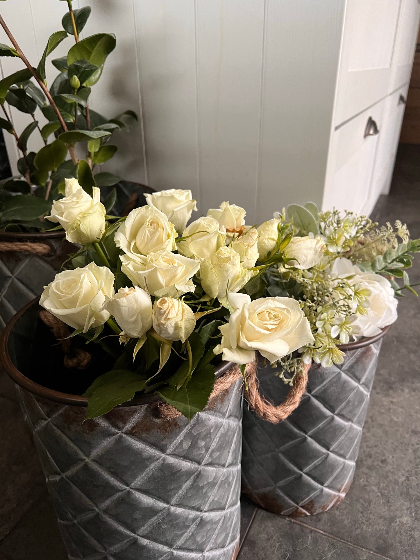 Rustic Metal Planters with Rope Handles