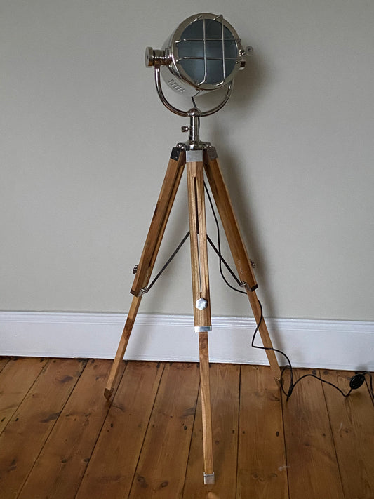 Nickel Industrial Tripod Lamp