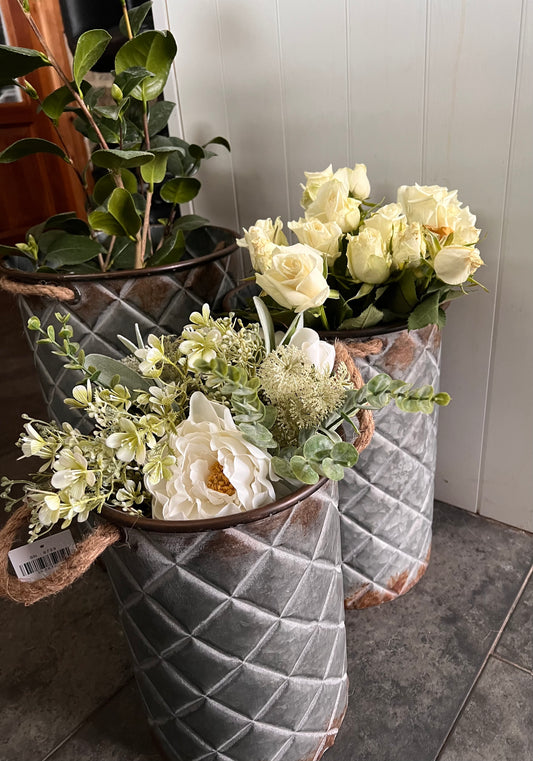 Rustic Metal Planters with Rope Handles