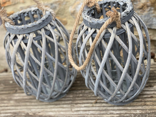 Grey Wovan Lantern with Rope Handle