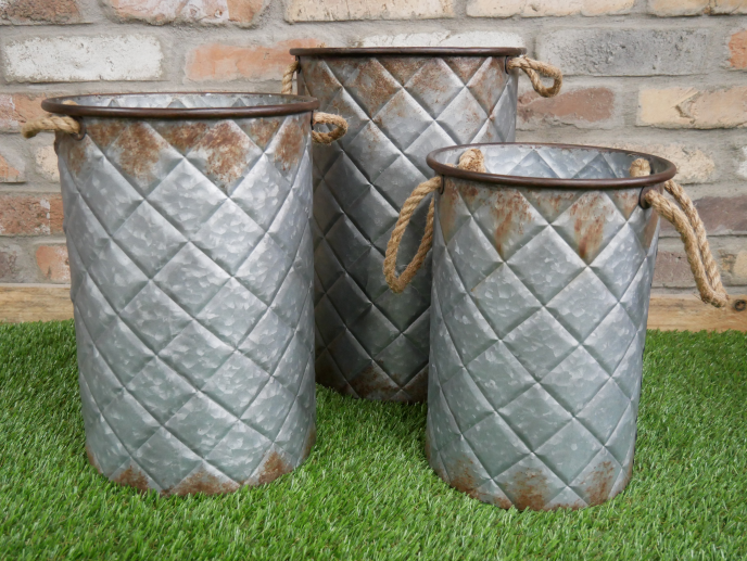 Rustic Metal Planters with Rope Handles