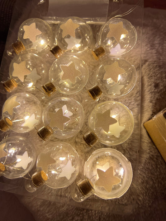 Clear Glass bauble garland lights with etched stars